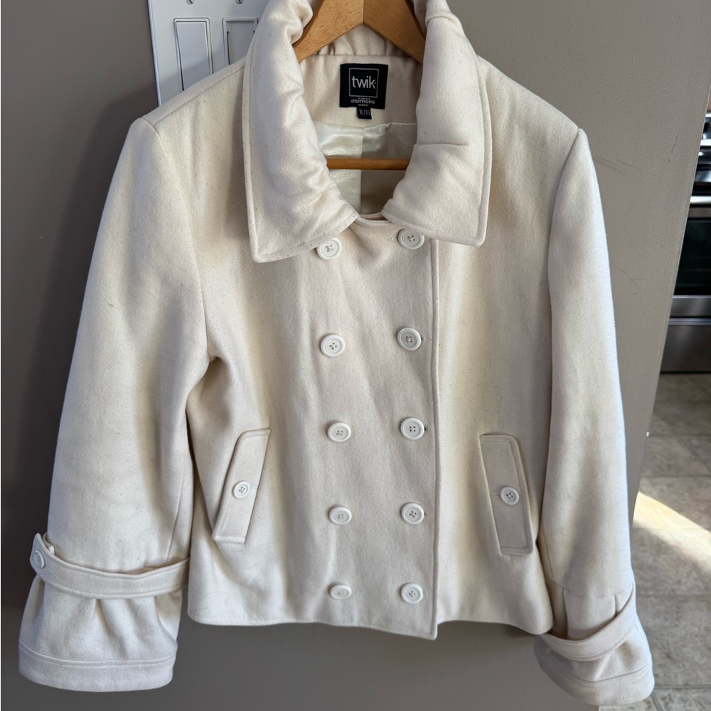 Twik Women's Ivory Double-Breasted Pea Coat